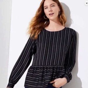 Loft Black Peplum Top with White Pinstripes / Size XS